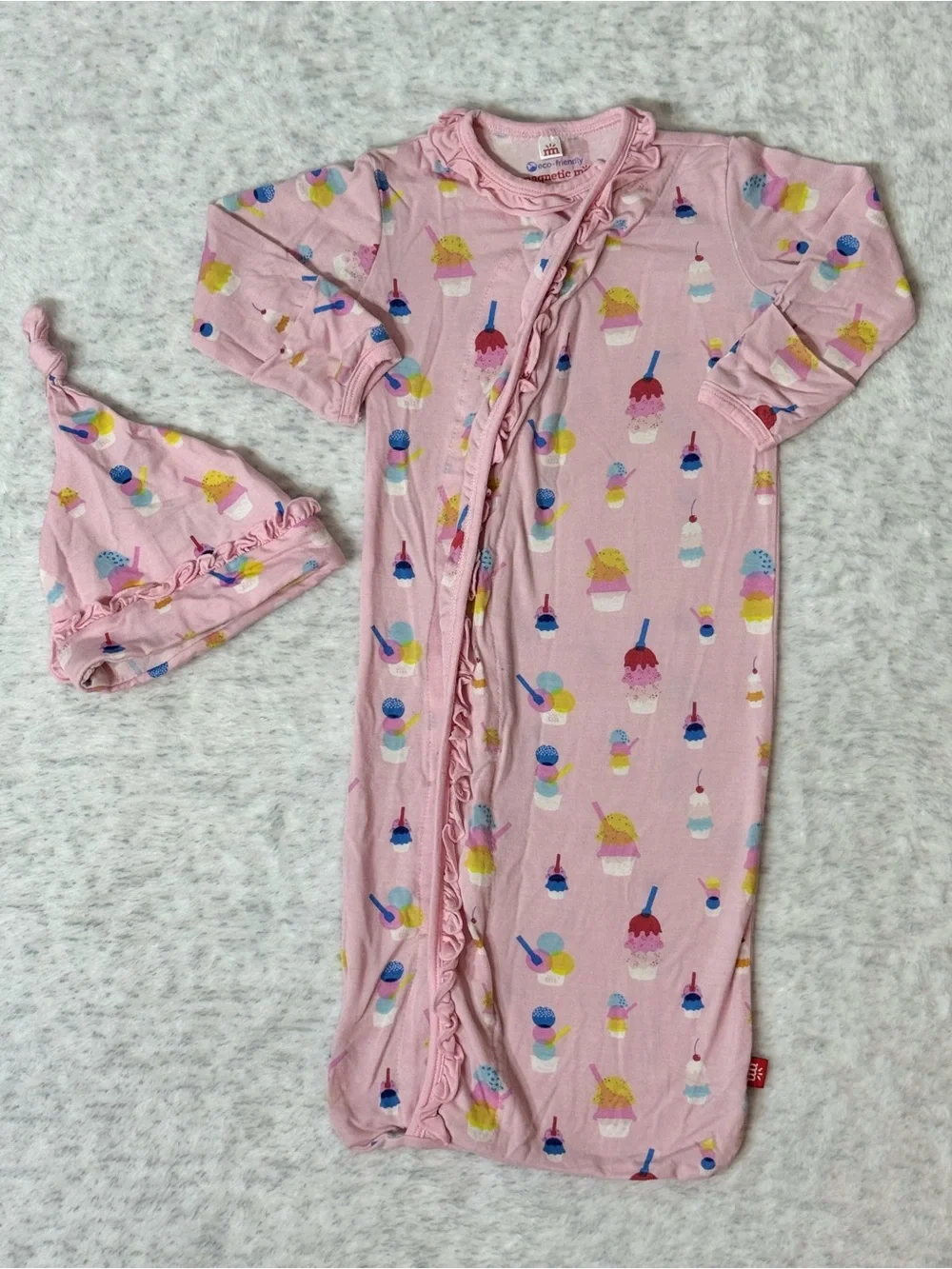 Magnetic Me Pink Ice Cream Gown Hat Set Newborn 3M Baby Girl Modal Ruffle Treat